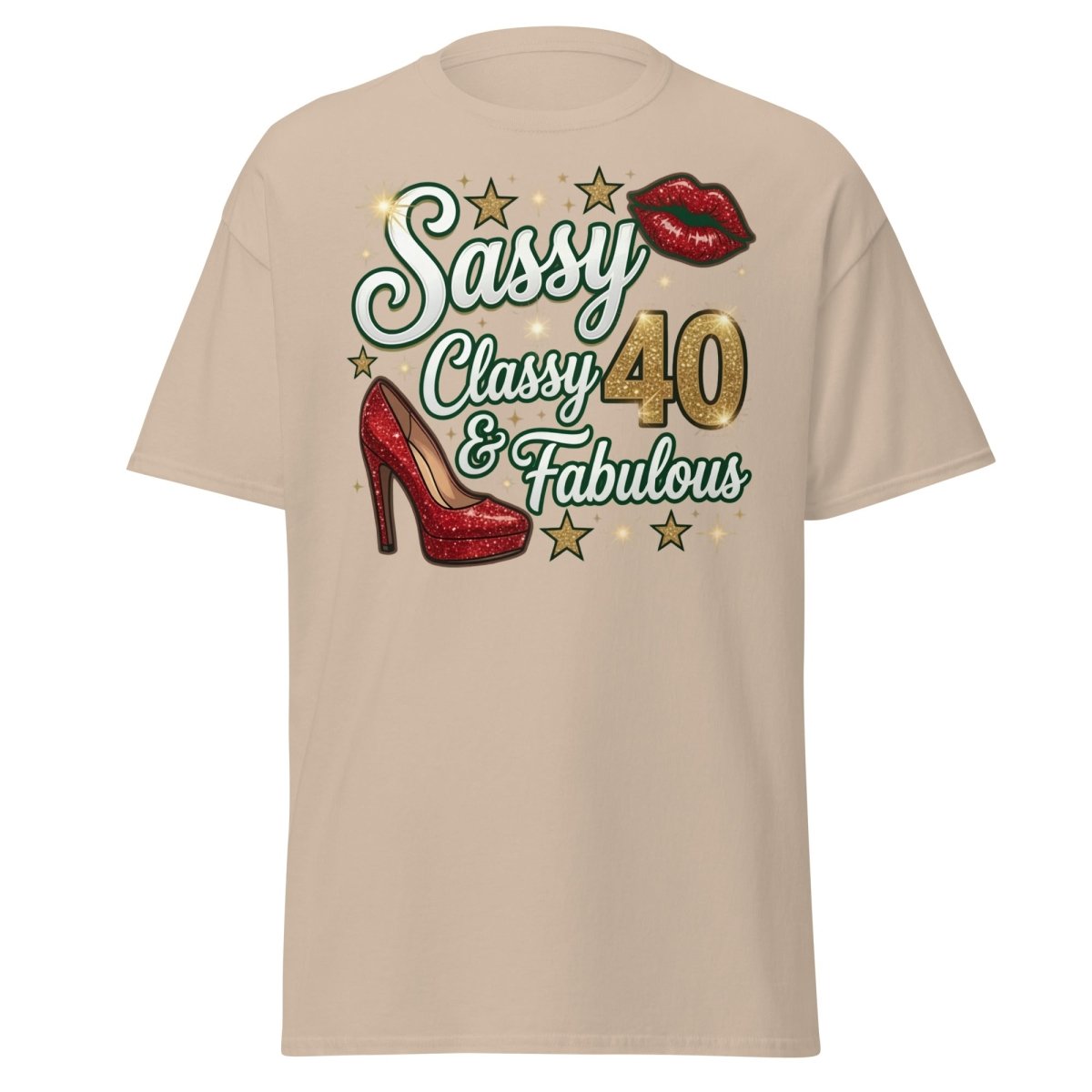 Sassy Classy & Fabulous 40 Glitter T-Shirt - Sand - TeeRipple