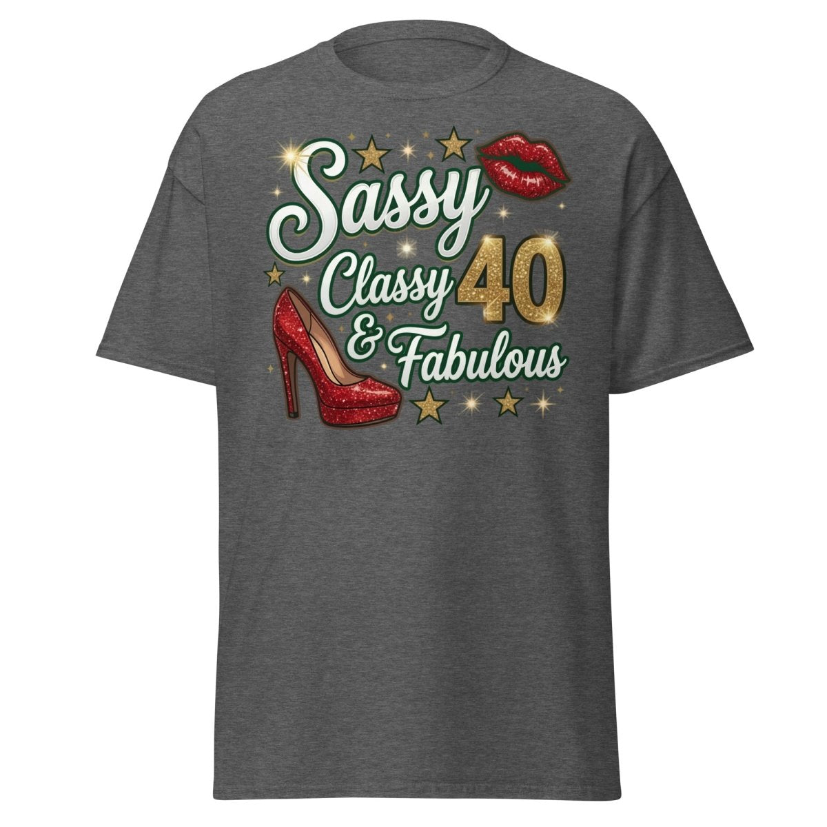Sassy Classy & Fabulous 40 Glitter T-Shirt - Dark Heather - TeeRipple