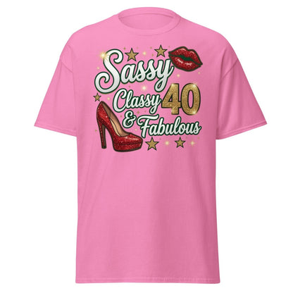 Sassy Classy & Fabulous 40 Glitter T-Shirt - Azalea - TeeRipple
