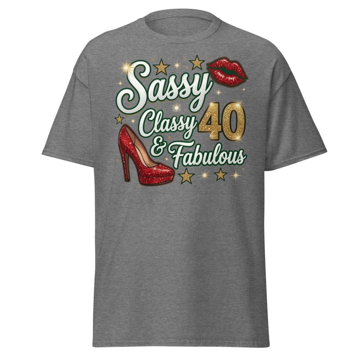 Sassy Classy & Fabulous 40 Glitter T-Shirt - Graphite Heather - TeeRipple