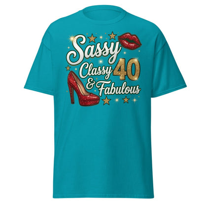 Sassy Classy & Fabulous 40 Glitter T-Shirt - Tropical Blue - TeeRipple