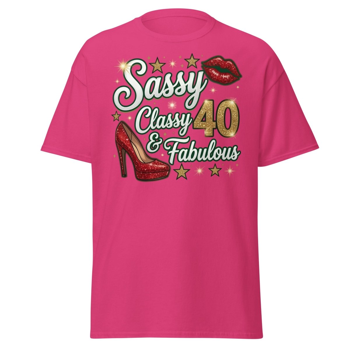 Sassy Classy & Fabulous 40 Glitter T-Shirt - Heliconia - TeeRipple