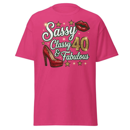 Sassy Classy & Fabulous 40 Glitter T-Shirt - Heliconia - TeeRipple