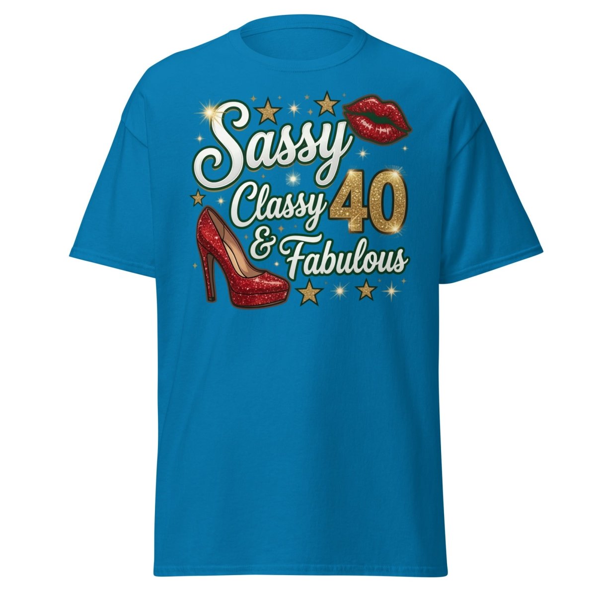 Sassy Classy & Fabulous 40 Glitter T-Shirt - Sapphire - TeeRipple