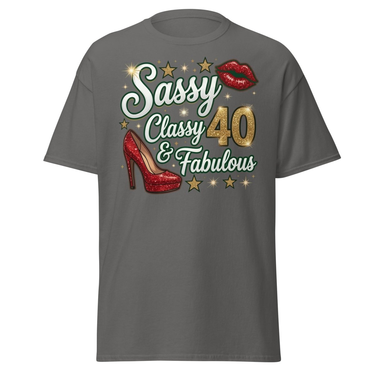 Sassy Classy & Fabulous 40 Glitter T-Shirt - Charcoal - TeeRipple
