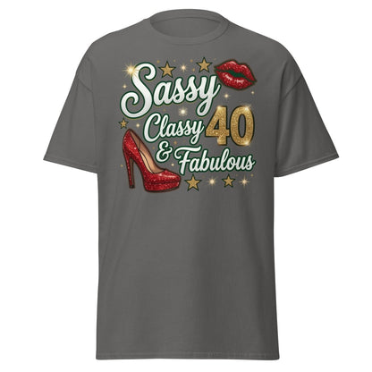 Sassy Classy & Fabulous 40 Glitter T-Shirt - Charcoal - TeeRipple