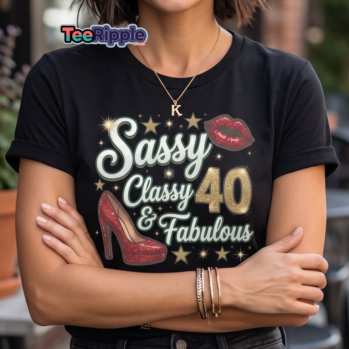 Sassy Classy & Fabulous 40 Glitter T-Shirt - Maroon - TeeRipple