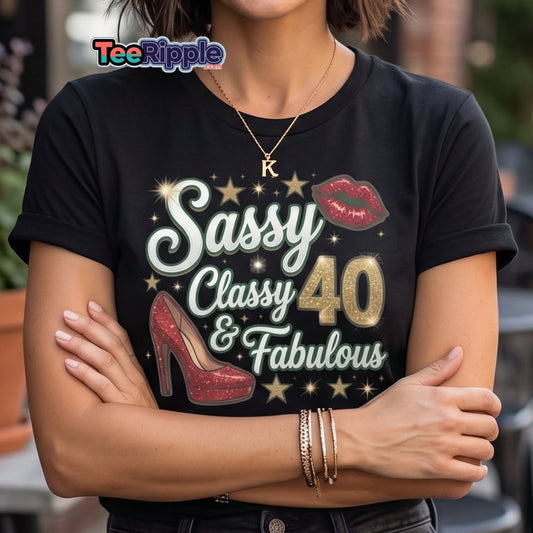 Sassy Classy & Fabulous 40 Glitter T-Shirt - Maroon - TeeRipple