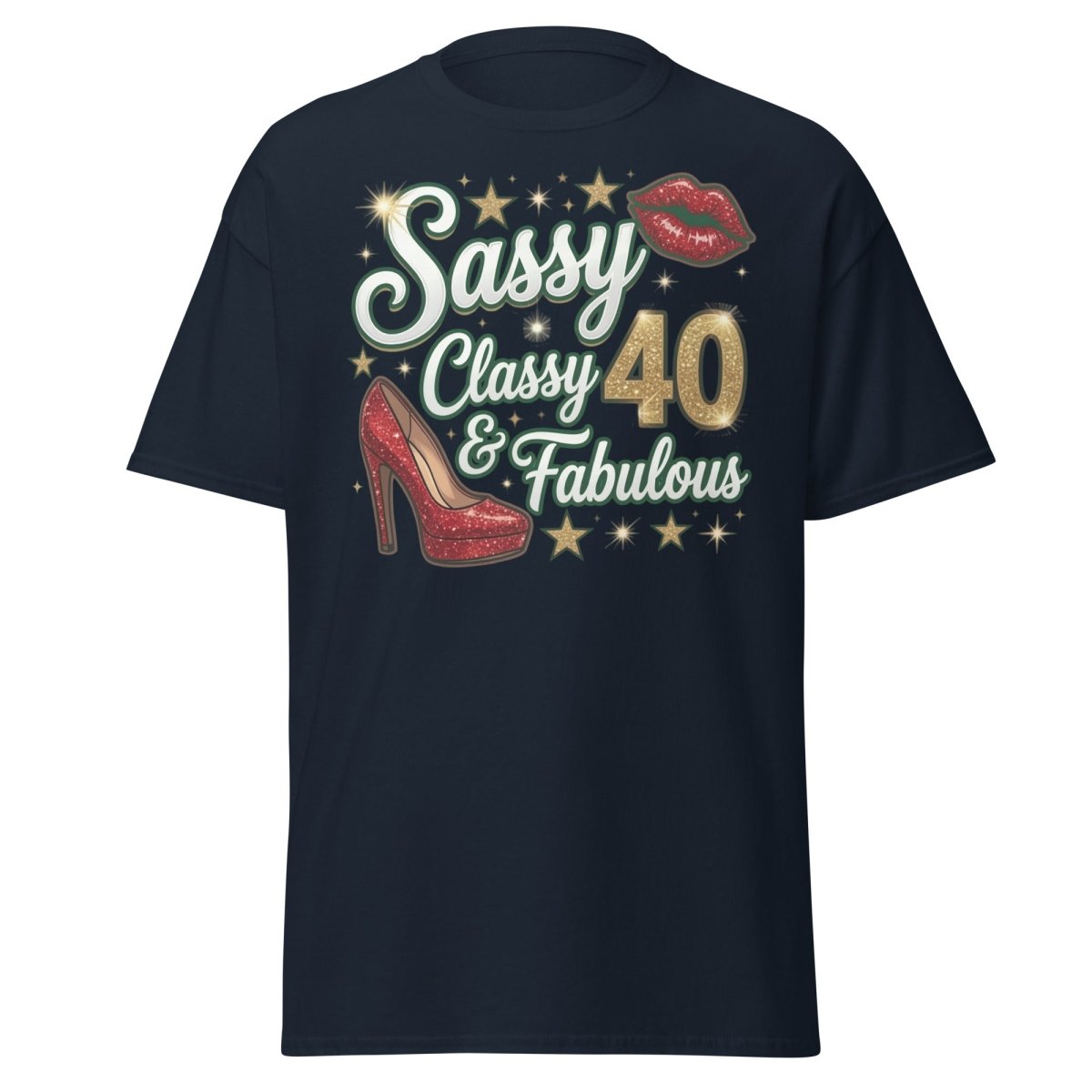 Sassy Classy & Fabulous 40 Glitter T-Shirt - Navy - TeeRipple