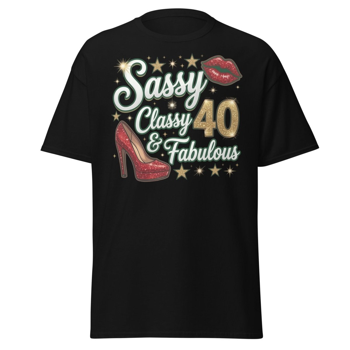 Sassy Classy & Fabulous 40 Glitter T-Shirt - Black - TeeRipple