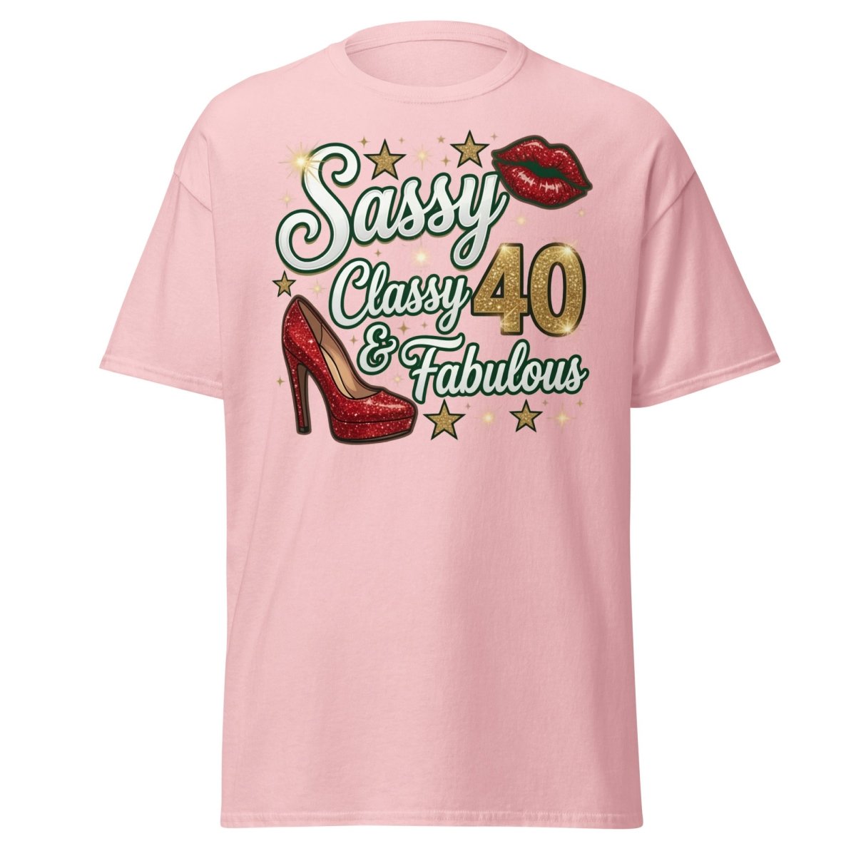 Sassy Classy & Fabulous 40 Glitter T-Shirt - Light Pink - TeeRipple