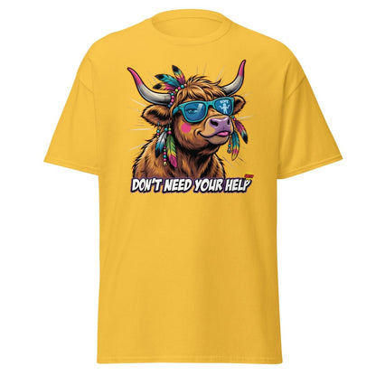 Sassy Highland Cow "Don't Need Your Help" T-Shirt - Daisy - TeeRipple