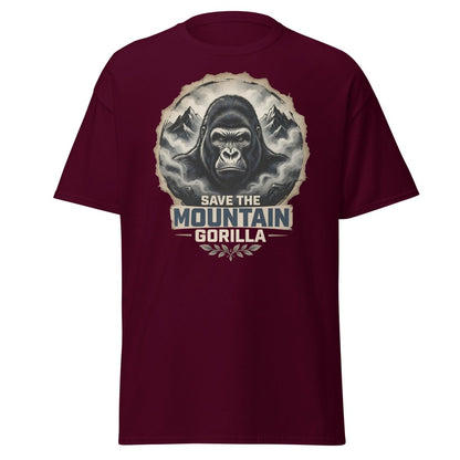Save the Mountain Gorilla T-Shirt | Wildlife Conservation Tee - Maroon - TeeRipple