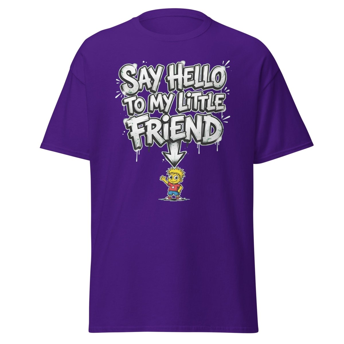 Say Hello to My Little Friend T-Shirt – Funny Cartoon Tee - Purple - TeeRipple