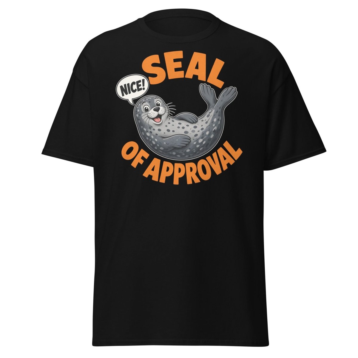 Seal of Approval Funny T-Shirt | Cute Cartoon Seal Tee - Black - TeeRipple
