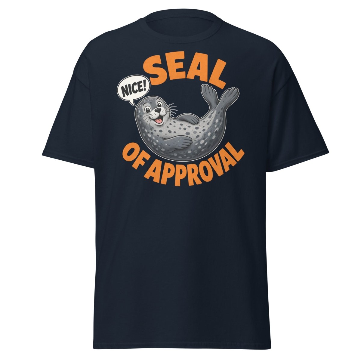 Seal of Approval Funny T-Shirt | Cute Cartoon Seal Tee - Navy - TeeRipple