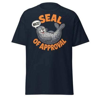 Seal of Approval Funny T-Shirt | Cute Cartoon Seal Tee - Navy - TeeRipple
