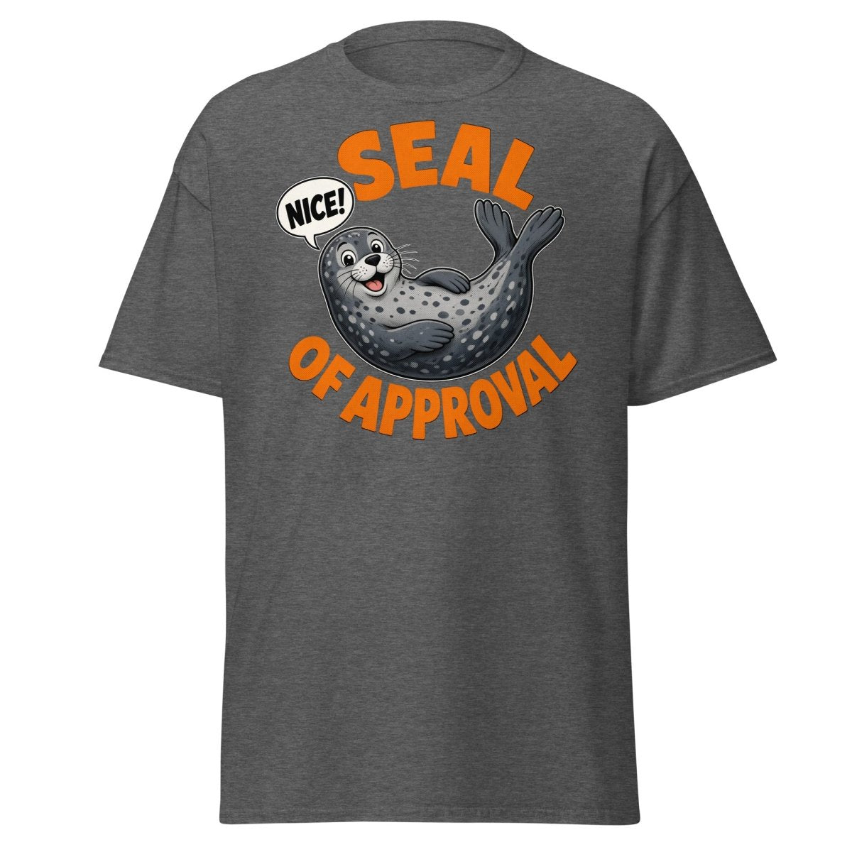 Seal of Approval Funny T-Shirt | Cute Cartoon Seal Tee - Dark Heather - TeeRipple