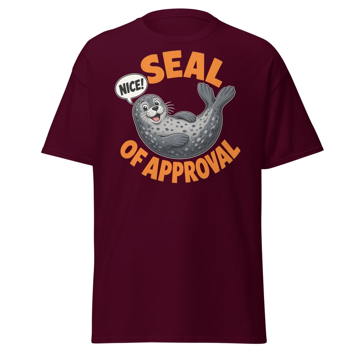Seal of Approval Funny T-Shirt | Cute Cartoon Seal Tee - Maroon - TeeRipple