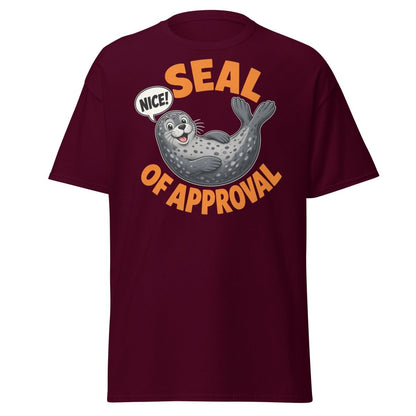 Seal of Approval Funny T-Shirt | Cute Cartoon Seal Tee - Maroon - TeeRipple