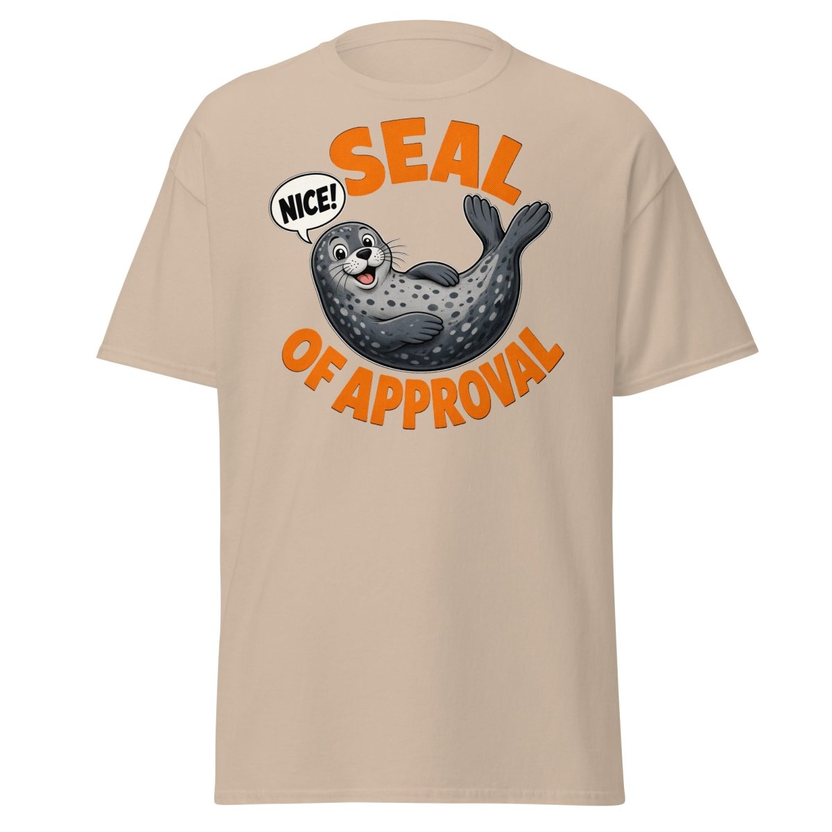 Seal of Approval Funny T-Shirt | Cute Cartoon Seal Tee - Sand - TeeRipple
