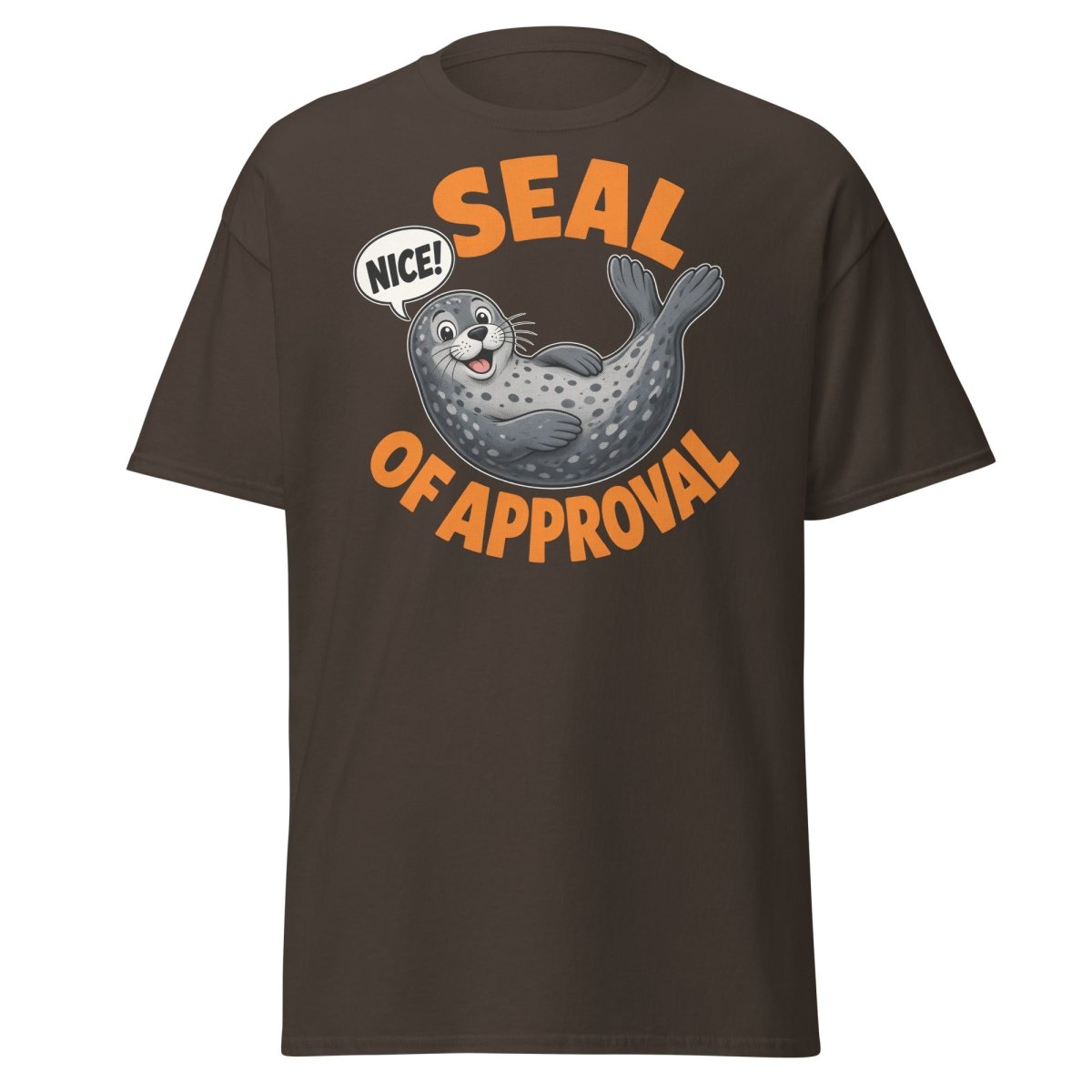 Seal of Approval Funny T-Shirt | Cute Cartoon Seal Tee - Dark Chocolate - TeeRipple