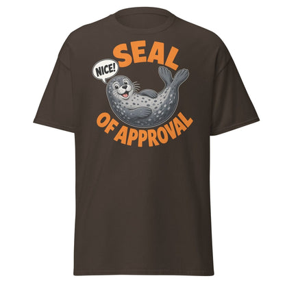 Seal of Approval Funny T-Shirt | Cute Cartoon Seal Tee - Dark Chocolate - TeeRipple