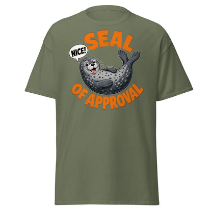 Seal of Approval Funny T-Shirt | Cute Cartoon Seal Tee - Military Green - TeeRipple