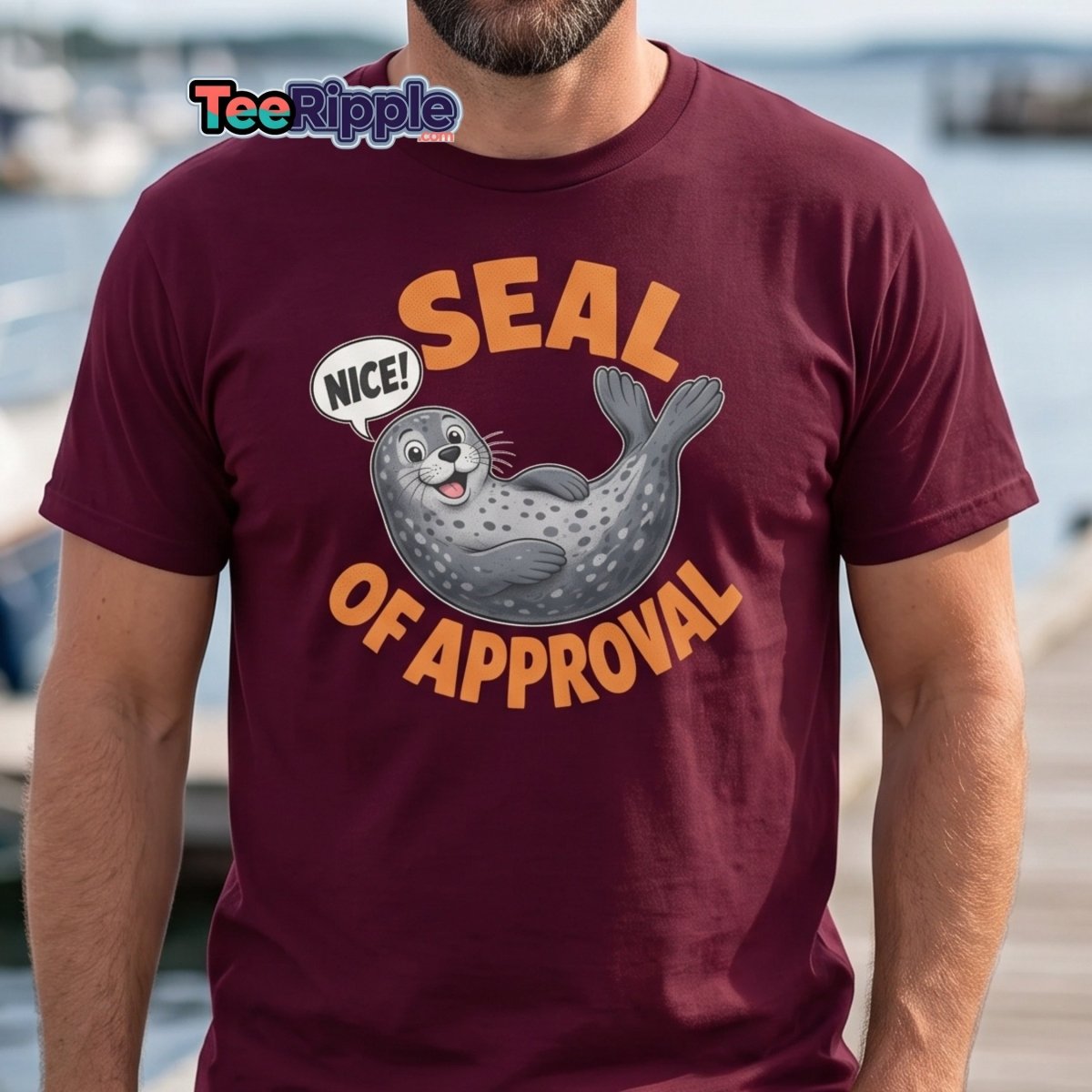 Seal of Approval Funny T-Shirt | Cute Cartoon Seal Tee - Maroon - TeeRipple