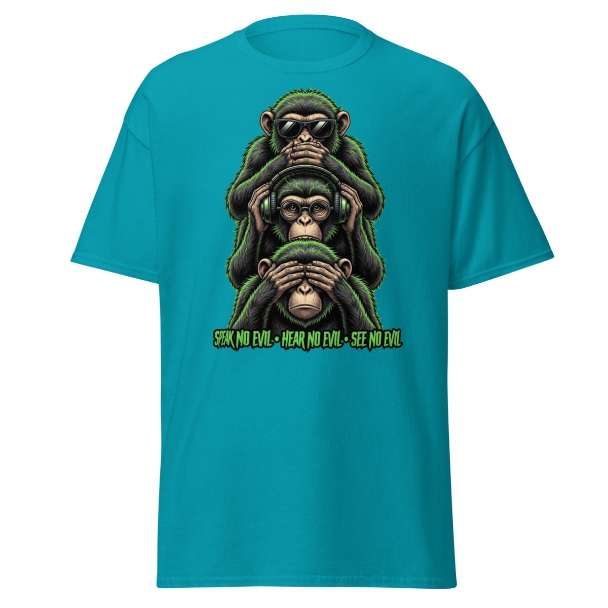 See No Evil Hear No Evil Speak No Evil Monkey T-Shirt - Tropical Blue - TeeRipple