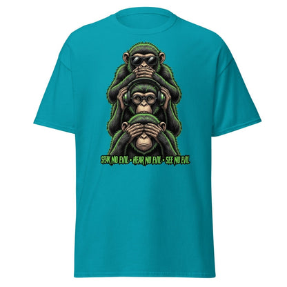 See No Evil Hear No Evil Speak No Evil Monkey T-Shirt - Tropical Blue - TeeRipple