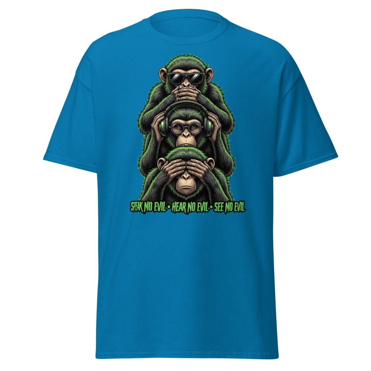 See No Evil Hear No Evil Speak No Evil Monkey T-Shirt - Sapphire - TeeRipple