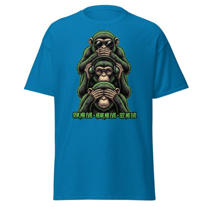 See No Evil Hear No Evil Speak No Evil Monkey T-Shirt - Sapphire - TeeRipple
