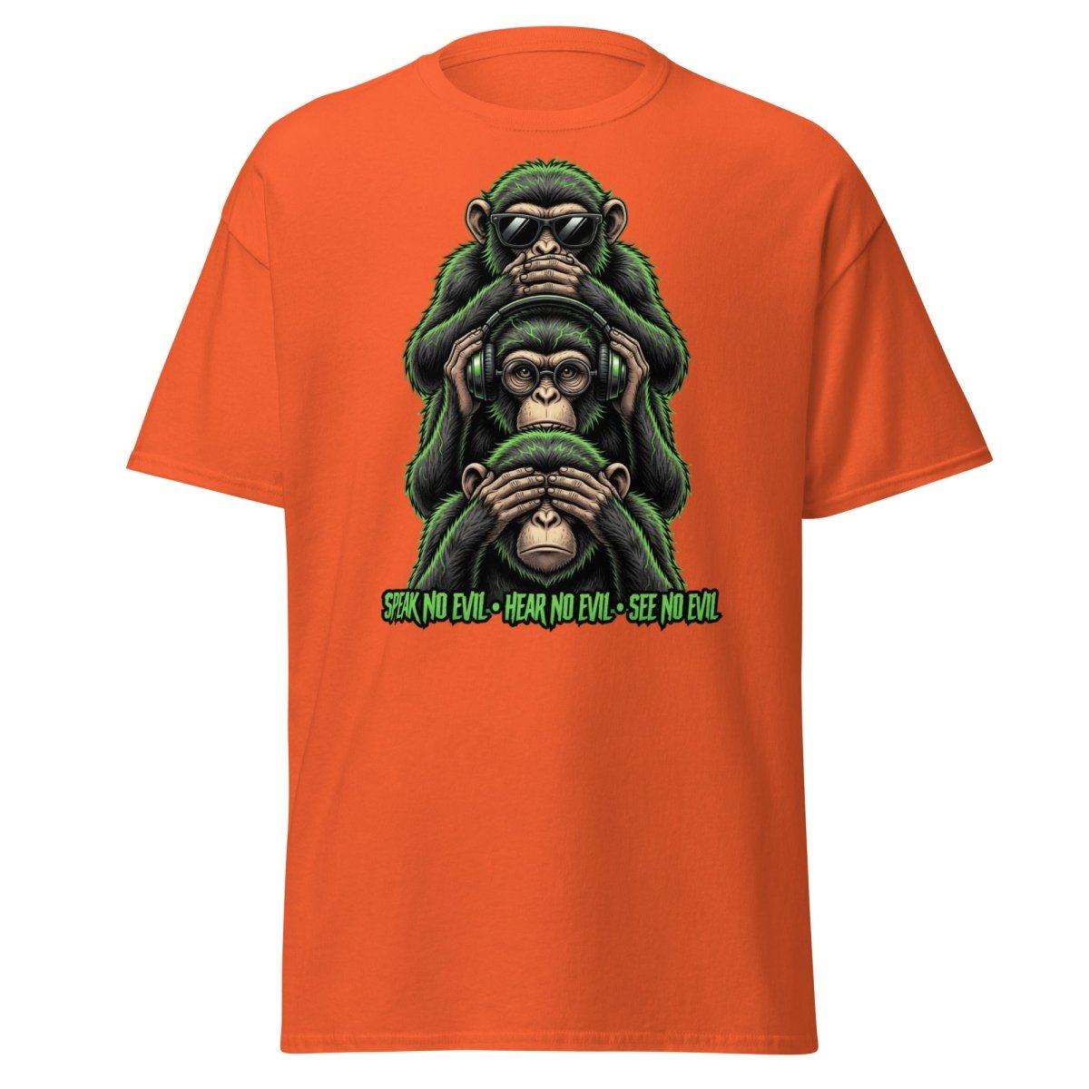 See No Evil Hear No Evil Speak No Evil Monkey T-Shirt - Orange - TeeRipple