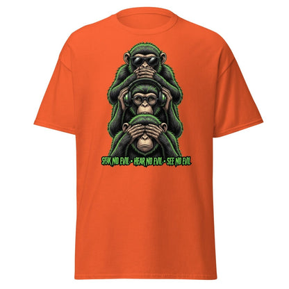 See No Evil Hear No Evil Speak No Evil Monkey T-Shirt - Orange - TeeRipple