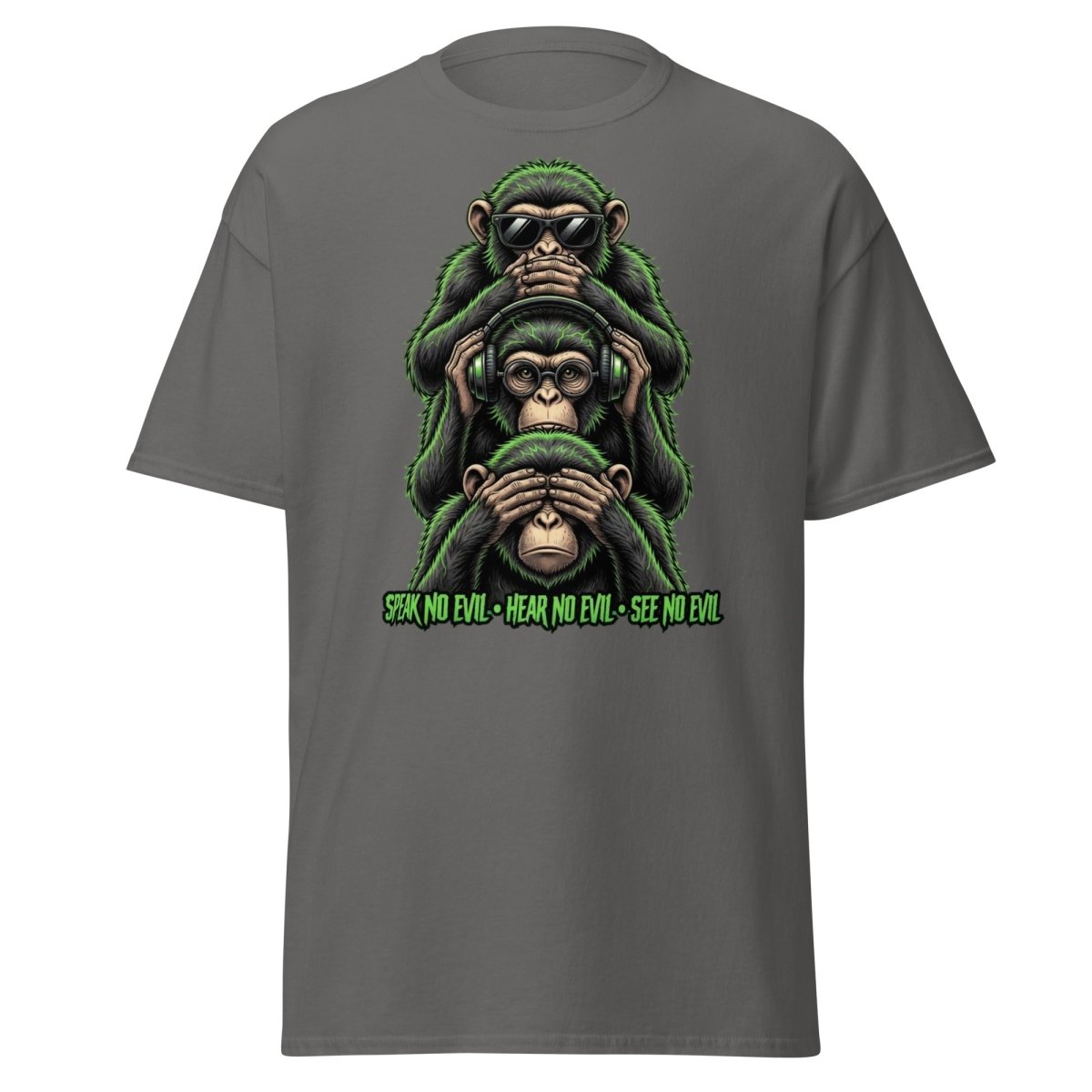 See No Evil Hear No Evil Speak No Evil Monkey T-Shirt - Charcoal - TeeRipple