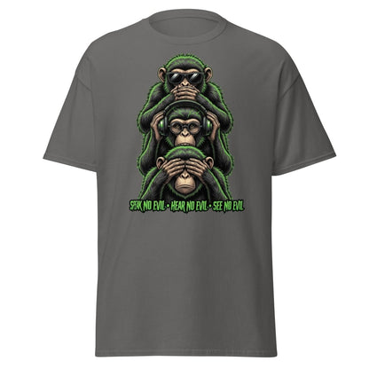 See No Evil Hear No Evil Speak No Evil Monkey T-Shirt - Charcoal - TeeRipple
