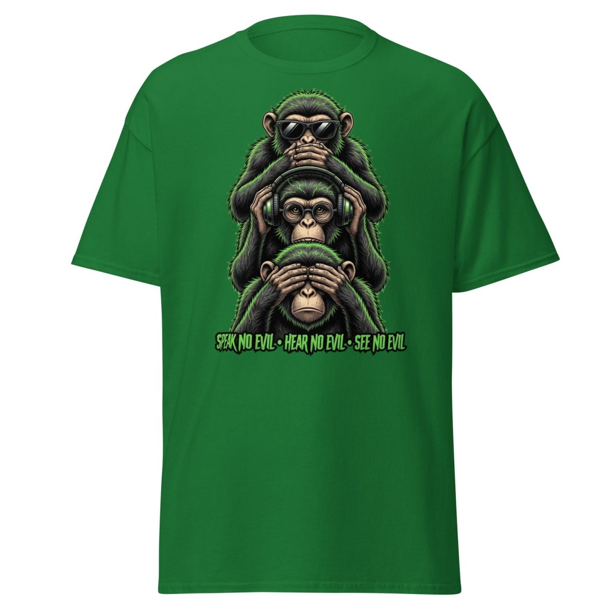 See No Evil Hear No Evil Speak No Evil Monkey T-Shirt - Turf Green - TeeRipple