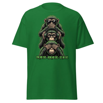 See No Evil Hear No Evil Speak No Evil Monkey T-Shirt - Turf Green - TeeRipple