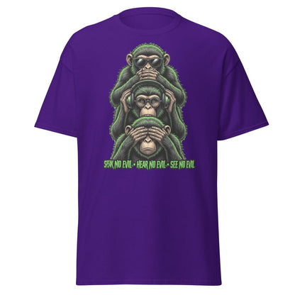See No Evil Hear No Evil Speak No Evil Monkey T-Shirt - Purple - TeeRipple