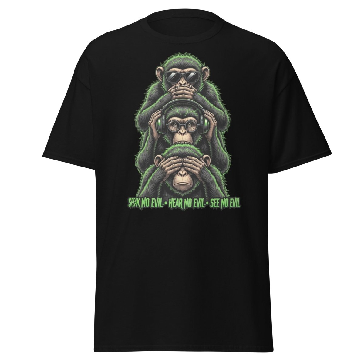 See No Evil Hear No Evil Speak No Evil Monkey T-Shirt - Black - TeeRipple