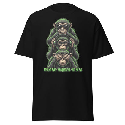 See No Evil Hear No Evil Speak No Evil Monkey T-Shirt - Black - TeeRipple