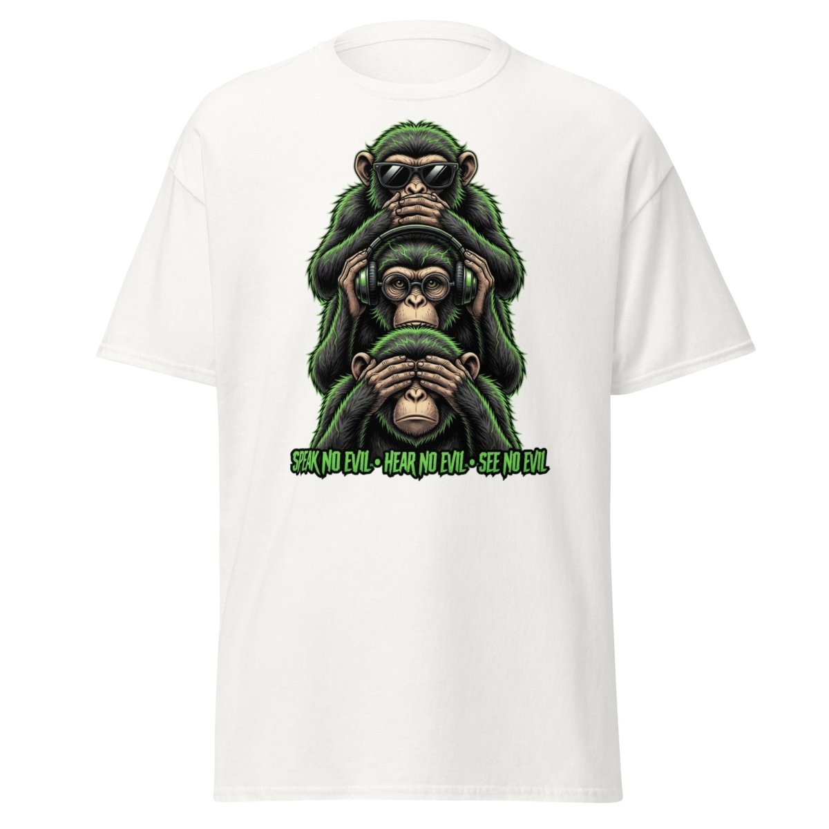See No Evil Hear No Evil Speak No Evil Monkey T-Shirt - White - TeeRipple