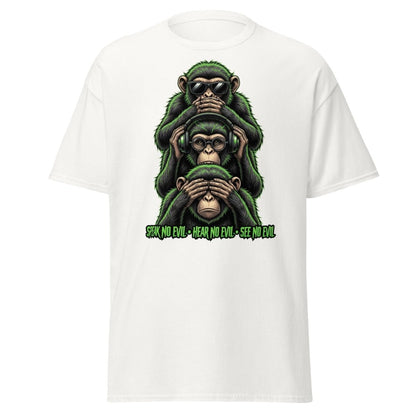 See No Evil Hear No Evil Speak No Evil Monkey T-Shirt - White - TeeRipple