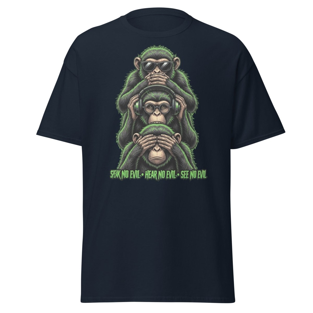 See No Evil Hear No Evil Speak No Evil Monkey T-Shirt - Navy - TeeRipple