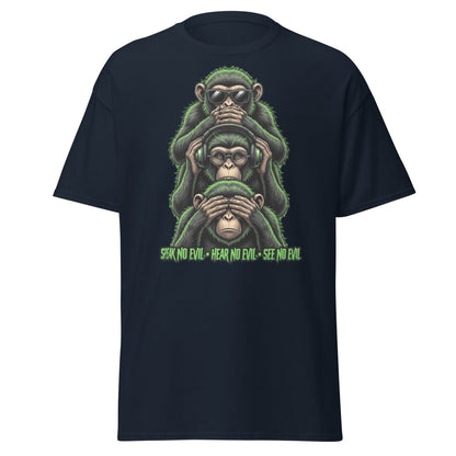 See No Evil Hear No Evil Speak No Evil Monkey T-Shirt - Navy - TeeRipple