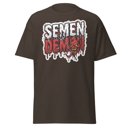 Semen Demon Funny Devil T-Shirt | Adult Humor Tee - Dark Chocolate - TeeRipple