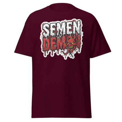 Semen Demon Funny Devil T-Shirt | Adult Humor Tee - Maroon - TeeRipple