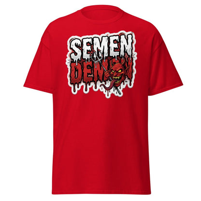 Semen Demon Funny Devil T-Shirt | Adult Humor Tee - Red - TeeRipple