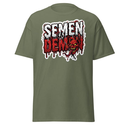 Semen Demon Funny Devil T-Shirt | Adult Humor Tee - Military Green - TeeRipple